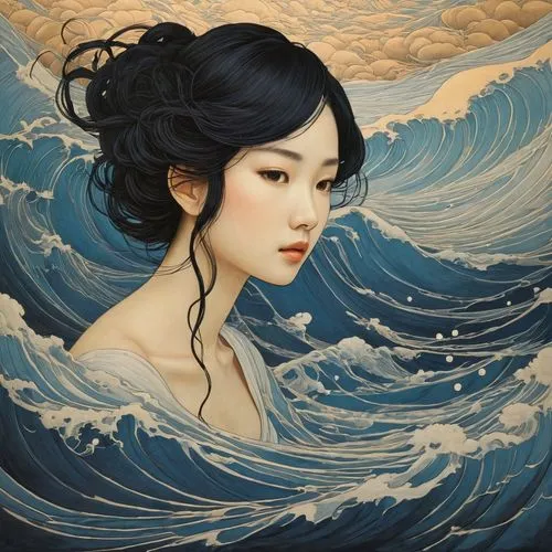 japanese waves,the wind from the sea,hoshihananomia,japanese wave,jianying,the sea maid,siren,ocean waves,japanese art,youliang,sirena,water nymph,yanzhao,amphitrite,jianfeng,han thom,xiaofei,xueying,wenzhao,rongfeng,Illustration,Japanese style,Japanese Style 15
