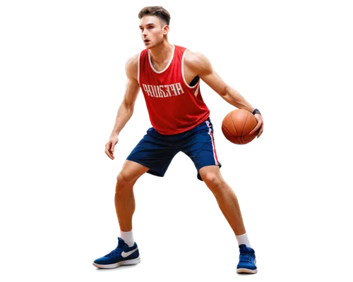 Sportsman, athletic body, muscular arms, strong legs, dynamic pose, sweat on forehead, determined facial expression, sportswear, basketball jersey, sneakers, basketball in hand, dribbling action, low-