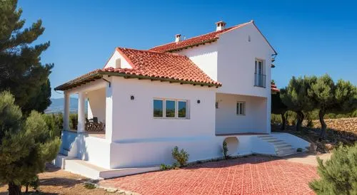 single family house, white walls, realisitic photo, red tiled roof, olive grove,villa,traditional house,model house,restored home,lesvos,holiday villa,red roof,episkopi,hala sultan tekke,house roof,pe