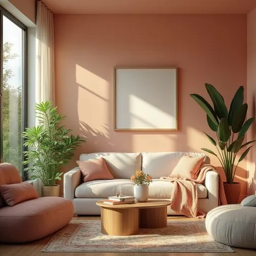 gold-pink earthy colors,livingroom,living room,sitting room,soft furniture,modern decor,3d rendering,3d render,apartment lounge,sunroom,soft pink,modern room,modern living room,warm colors,home interior,interior design,peach color,3d rendered,furnishing,sofa set,Photography,General,Realistic