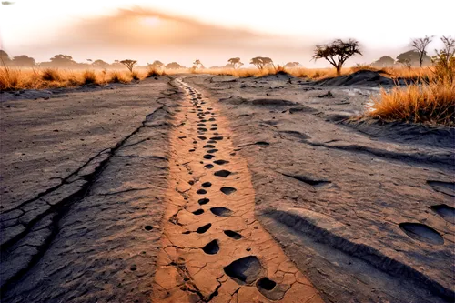 footprints,animal tracks,footsteps,trackway,sand road,dusty road,tire track,arid landscape,sand paths,makgadikgadi,unpaved,footstep,trackways,tire tracks,foot prints,footprints in the sand,footpaths,namibia,footprint,deserto,Conceptual Art,Oil color,Oil Color 17