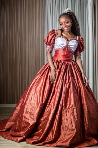 hoopskirt,ball gown,quinceanera dresses,social,overskirt,tiana,quinceañera,crinoline,queen of hearts,african american woman,bridal clothing,nigeria woman,southern belle,bodice,girl in a historic way,debutante,plus-size model,a princess,lady honor,old elisabeth