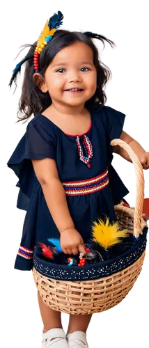 Apache baby, Native American, infant, 1-2 years old, soft brown skin, curious eyes, messy black hair, traditional clothing, colorful beads, feather accessories, woven basket, gentle smile, peaceful at