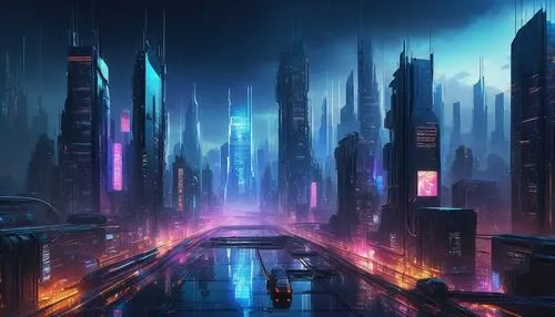 cybercity,cityscape,metropolis,futuristic landscape,cyberpunk,fantasy city,coruscant,cybertown,cyberia,dystopian,futuristic,cyberport,megalopolis,cyberscene,areopolis,synth,bladerunner,microdistrict,cyberworld,city at night,Conceptual Art,Oil color,Oil Color 03