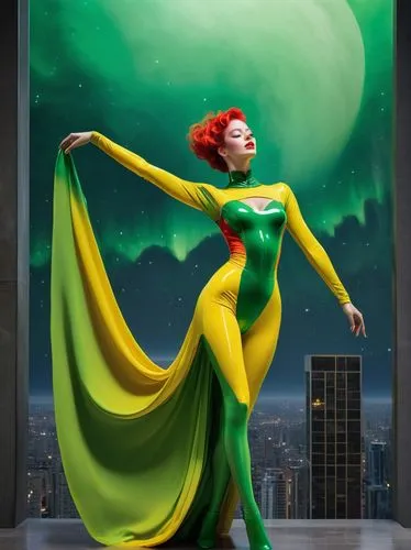 siryn,chryste,green aurora,macniven,morrible,transistor,tiana,shego,varekai,nephrite,art deco woman,bodypainting,neon body painting,superhero background,aurora yellow,art deco background,sci fiction illustration,madelyne,elphaba,mesmero,Photography,Artistic Photography,Artistic Photography 11