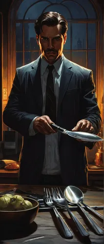 chef,men chef,cookery,waiter,mafia,cooking book cover,knife kitchen,knife and fork,black businessman,fish-surgeon,appetite,kitchenknife,cutlery,soup kitchen,businessman,cook,background image,cuisine,eleven,fine dining restaurant,Conceptual Art,Daily,Daily 01