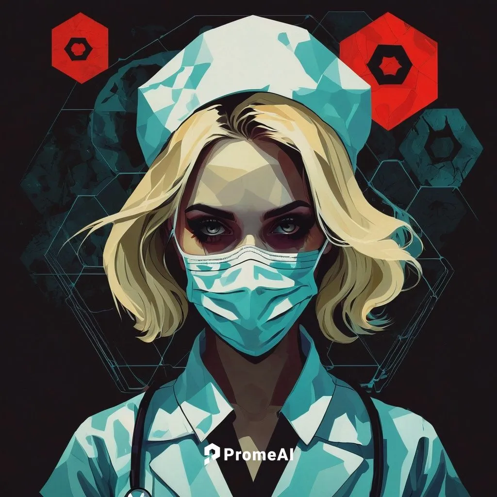 darkness  horror evil darkness hexagon background cult hexagon symbols creepy creatures darkness blonde nurse evil hexagon monster,surgical mask,female doctor,surgeon,lady medic,doctor,female nurse,ph