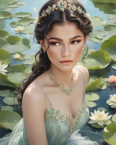 ophelia,water lotus,dyesebel,water nymph,water rose,fantasy portrait,amazonica,amphitrite,fairy queen,diwata,waterlily,water flowers,waterlilies,enchanting,water lily,water flower,lotus flowers,flower water,nereids,sirena,Digital Art,Classicism