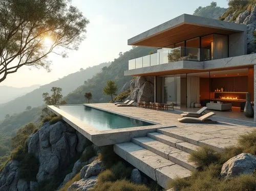 house in the mountains,dunes house,house in mountains,modern house,amanresorts,3d rendering,Photography,General,Realistic