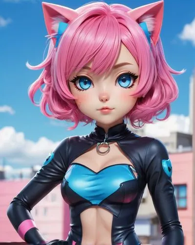 kotobukiya,nya,felicia,miqati,kittenish,pink cat,Illustration,Japanese style,Japanese Style 02