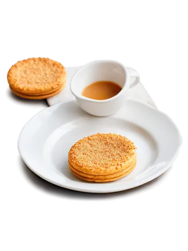 Golden biscuit, solo, round shape, crispy edges, soft center, brown sugar sprinkles, white plate, morning sunlight, warm color tone, shallow depth of field, 3/4 composition, realistic texture, delicio