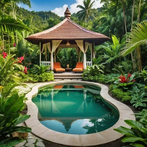 tropical house,tropical island,pool house,tropical jungle,fiji,cabana,samoa,bali,jamaica,tropical greens,ubud,polynesian,palm garden,costa rica,seychelles,tropics,kauai,lilly pond,polynesia,garden pond,Photography,General,Realistic