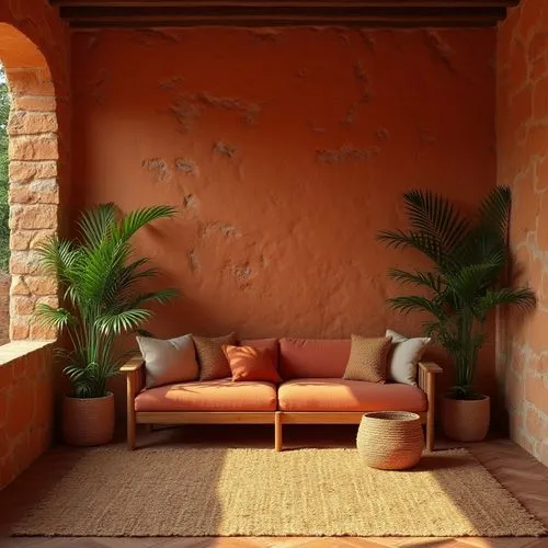 terracotta tiles,alcove,terracotta,3d rendering,3d render,alcoves,warm colors,sitting room,settee,living room,cabana,sandstone wall,interior decor,fireplace,render,livingroom,3d rendered,chaise lounge,couches,interior decoration,Photography,General,Realistic