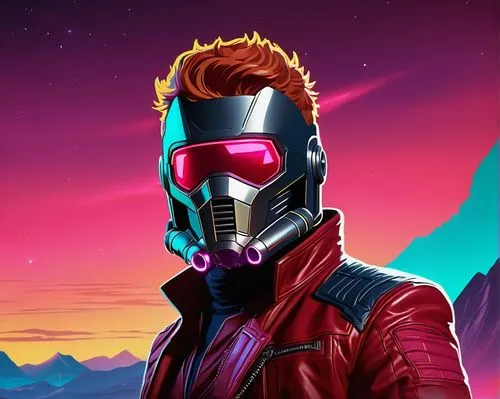 star-lord peter jason quill,pyro,pink vector,pyrotechnical,dusk background,nanites,Conceptual Art,Sci-Fi,Sci-Fi 12