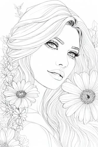 beautiful women in between flowers,flower line art,coloring page,coloring pages,lineart,line-art,line art,fashion illustration,angel line art,flower illustrative,line drawing,coloring picture,eyes lin