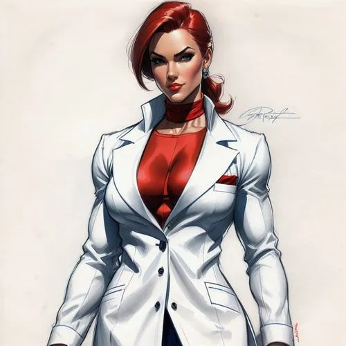 lady medic,female doctor,female nurse,nurse uniform,white coat,femme fatale,businesswoman,harley,business woman,business girl,flight attendant,nurse,vesper,white-collar worker,cartoon doctor,comic character,stewardess,red hood,mystique,dress shirt,Illustration,Black and White,Black and White 08