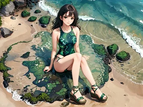 beach background,lily pad,tropico,mermaid background,world digital painting,background ivy,Anime,Anime,General