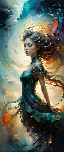 In a world of swirling, ethereal galaxies, a human is showcased in this masterful blend of color. Inspiration swirls and ethereal light, transforming the hues into a symphony of colors. The artist's b