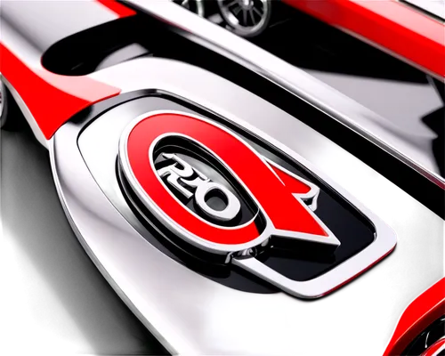 RC car, racing logo, metallic silver, chrome finish, curved lines, dynamic shape, 3D emblem, bold font, red accents, glossy surface, close-up shot, shallow depth of field, high contrast lighting.,alin