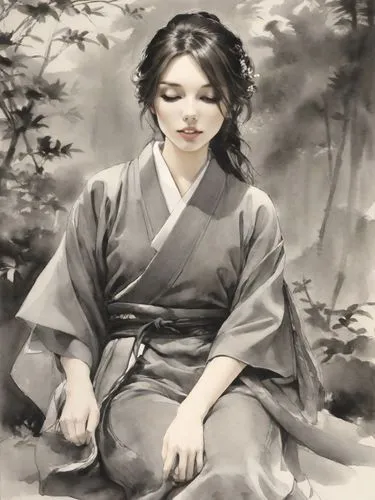 japanese woman,uemura,maiko,geiko,geisha,ugetsu,Digital Art,Ink Drawing