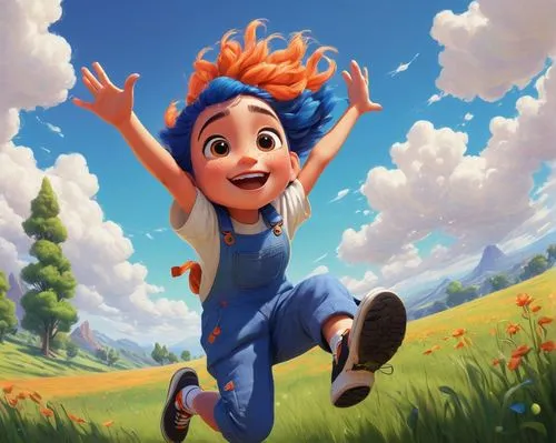 little girl in wind,little girl running,flying girl,pixie-bob,agnes,kids illustration,scandia gnome,pippi longstocking,rapunzel,leap for joy,cute cartoon character,female runner,gnome,flying dandelions,clementine,gnome skiing,lilo,merida,children's background,cute cartoon image,Illustration,Paper based,Paper Based 08