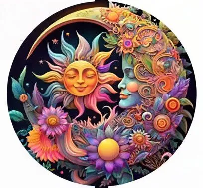 sun moon,sun and moon,spring equinox,moon phase,3-fold sun,decorative plate,summer solstice,pachamama,dharma wheel,decorative fan,moonflower,the zodiac sign pisces,dream catcher,flowers mandalas,harmonia macrocosmica,horoscope taurus,psychedelic art,moon shine,circular ornament,horoscope pisces