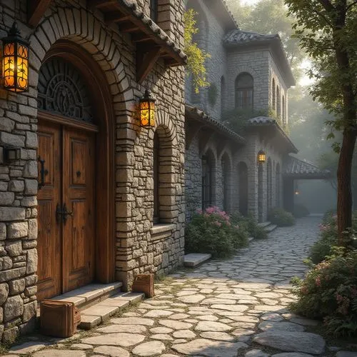 medieval street,riftwar,old linden alley,waterdeep,narrow street,gondolin,theed,the threshold of the house,townscapes,ruelle,nargothrond,threshhold,stone houses,erebor,mountain settlement,doorways,rivendell,the cobbled streets,briarcliff,medieval town,Photography,General,Realistic