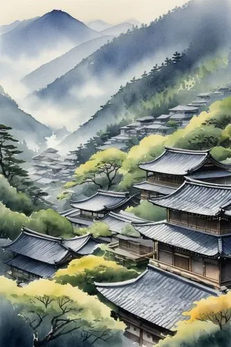 dongbuyeo,wuyuan,japan landscape,japanese art,goryeo,teahouses,chuseok,oriental painting,world digital painting,yongpyong,gudeok,korean folk village,hanhwa,gungnyeo,taechon,seondeok,chiyonofuji,sungkyunkwan,qingming,yunnan,Illustration,Paper based,Paper Based 25