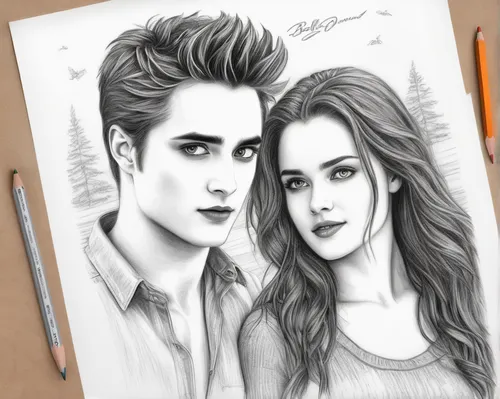 twiliight,twilight,beautiful couple,romantic portrait,flightless bird,gothic portrait,love couple,prince and princess,photo painting,young couple,vintage boy and girl,casal,boy and girl,couple,sweethearts,drawings,couple in love,drawing,pencil drawings,edit icon,Illustration,Black and White,Black and White 30