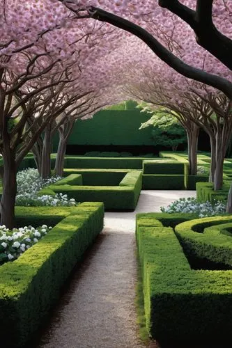 japanese cherry trees,tree lined path,landscaped,landscape designers sydney,japan garden,gardens,flower garden,parterre,cherry trees,to the garden,sakura trees,pathway,blooming trees,japanese garden,green garden,jardines,cherry blossom tree-lined avenue,buxus,flowering trees,landscape design sydney,Illustration,Retro,Retro 25