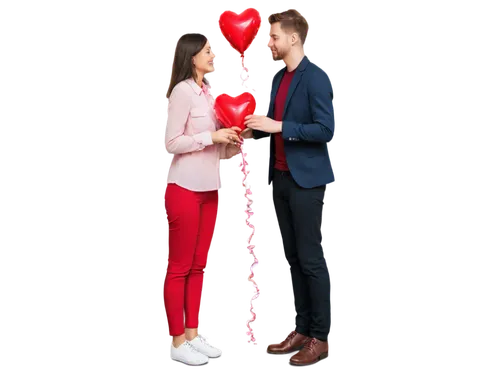 Valentine's Day, romantic atmosphere, couple holding hands, sweet kiss, red roses, heart-shaped balloons, pink and red confetti, soft focus, warm lighting, 3/4 composition, shallow depth of field, pas