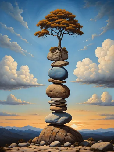 equilibrist,isolated tree,equilibrium,balanced boulder,balancing,cairn,rock stacking,balancing act,tree thoughtless,stacked rock,lone tree,stacking stones,rock cairn,surrealism,balance,upward tree position,pine-tree,stacked rocks,celtic tree,bonsai,Photography,Artistic Photography,Artistic Photography 14