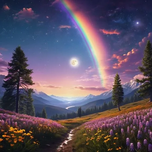 rainbow and stars,moonbow,rainbow background,rainbow bridge,celestial phenomenon,fantasy picture,rainbow,rainbow clouds,colorful light,rainbow colors,colorful stars,arcobaleno,nature background,bifrost,harmony of color,full hd wallpaper,moon and star background,nature wallpaper,raimbow,rainbow pencil background,Photography,General,Realistic