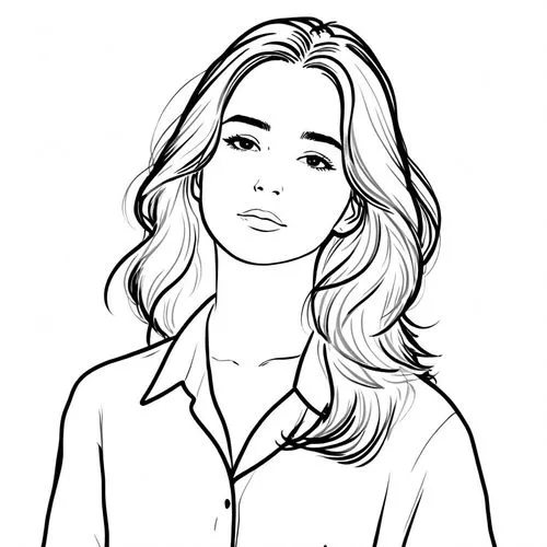 女生，白色衬衫，黑白，线稿，线条艺术,a woman's head in line drawing style,rotoscoped,office line art,angel line art,vector illustration,lineart,fashion vector,Design Sketch,Design Sketch,Rough Outline