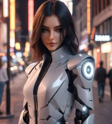 model headshot，Women's Fashion，
American Minimalism,an animated girl wearing a suit with a futuristic suit on,domino,alita,cyborg,cyberian,liora,cyberangels,Photography,Commercial