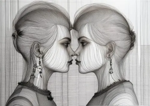 two people with long hair are facing each other,girl kiss,kissing,amants,amantes,mother kiss,garamantes