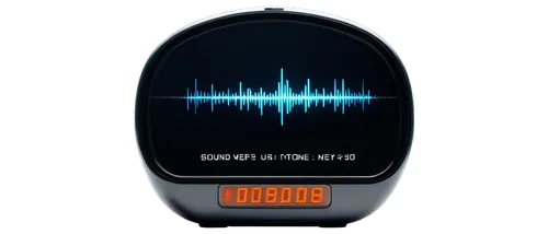 Sound wave, beep tone, digital display, sleek interface, rounded edges, glossy finish, futuristic design, metallic surface, soft light reflection, shallow depth of field, high-tech gadget, portable de