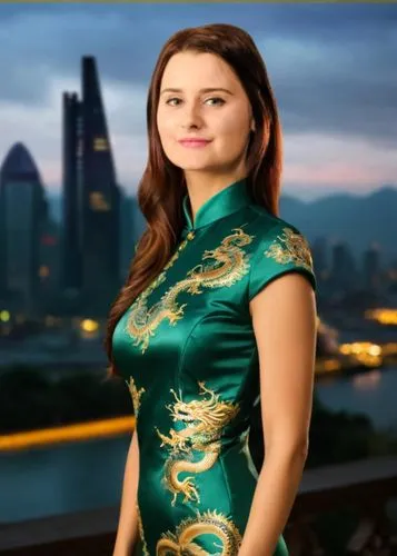 A young woman wearing a cheongsam dress

Light background, bright background

Perfect body, muscular body, She is facing the camera, Her body is facing the camera, her chest is facing the camera, roun