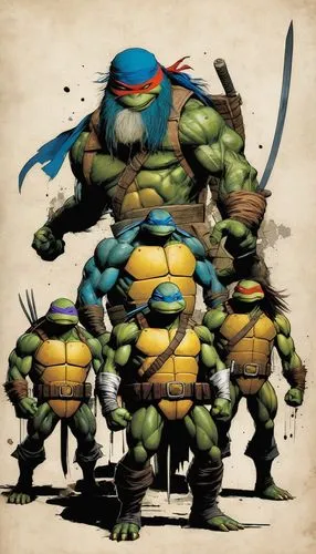 tmnt,stacked turtles,turtles,trachemys,raphael,donatello,Illustration,Paper based,Paper Based 05