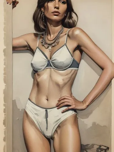 A rather self-absorbed woman from Paris.,the portrait is of a young woman in underwear,kurylenko,female model,watercolor pin up,retro woman,colorization,pin-up model,Illustration,Vector,Vector 06