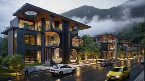 green planter,eco hotel,house in mountains,house in the mountains,eco-construction,apartment complex,apartment building,danyang eight scenic,luxury property,chalet,luxury hotel,residential,building va