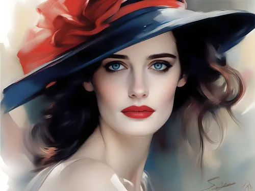 digital painting,world digital painting,photo painting,hathaway,girl wearing hat,art deco woman