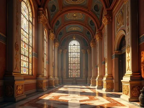 church painting,sacristy,mirogoj,cathedral,corridor,berlin cathedral,hall of the fallen,lateran,louvre,transept,basilius,archly,sanctuary,monastery of santa maria delle grazie,hallway,light rays,collegiate basilica,enfilade,basilica,saint peter's basilica,Photography,General,Realistic