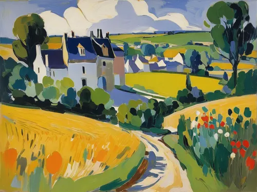 olle gill,braque francais,braque saint-germain,farm landscape,braque du bourbonnais,breton,rural landscape,basset artésien normand,braque d'auvergne,george russell,dunrobin,mirepoix,cottages,home landscape,lapereau,francis barlow,landscape,carol colman,moret-sur-loing,normandy,Art,Artistic Painting,Artistic Painting 41