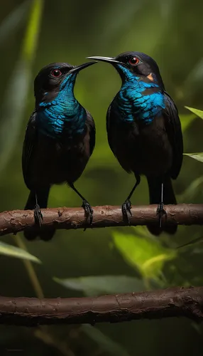 Create a dialogue between two bird enthusiasts discussing the unique behavior of the Lamprotornis chalcurus.,bird couple,tropical birds,blue-capped motmot,fairywren,superb fairywren,colorful birds,blu