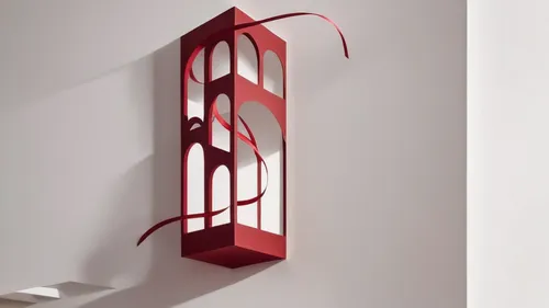 white walls and dark red ribbon
,room divider,hanging clock,wine rack,wall lamp,hanging lamp,wall light,wind chime,wall sticker,floor lamp,decorative fan,wall clock,plate shelf,decorative art,sconce,h