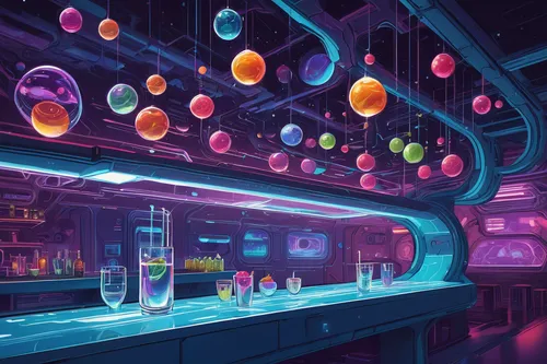 neon drinks,nightclub,ufo interior,unique bar,neon cocktails,liquor bar,neon light drinks,retro diner,neon coffee,sci fiction illustration,rain bar,bar,neon candies,piano bar,drinking establishment,space port,spaceship space,scifi,laboratory,soda shop,Conceptual Art,Daily,Daily 02