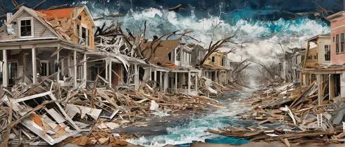 destroyed houses,destroyed city,home destruction,calamities,storm surge,hurricane katrina,earth quake,hurricane,apocalyptic,hurricane irene,post-apocalyptic landscape,debris,destruction,environmental destruction,earthquake,devastation,tsunami,flotsam and jetsam,seismic,flood,Unique,Paper Cuts,Paper Cuts 06