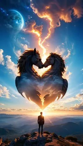 flying heart,love in air,loving couple sunrise,winged heart,true love symbol,two hearts