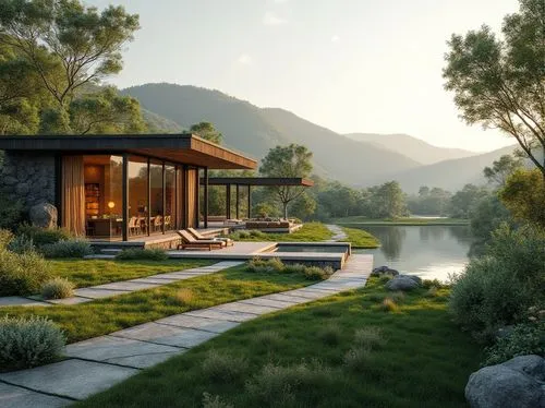 amanresorts,3d rendering,house by the water,pool house,summer house,home landscape,landscaped,house with lake,render,house in the mountains,summer cottage,landscape design sydney,landscape designers sydney,beautiful home,grass roof,the cabin in the mountains,house in mountains,luxury property,holiday villa,chalet,Photography,General,Realistic